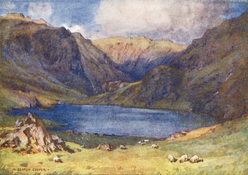Lake District: Seathwaite Tarn, Duddon Valley (värilitro). tekijältä Alfred Heaton Cooper