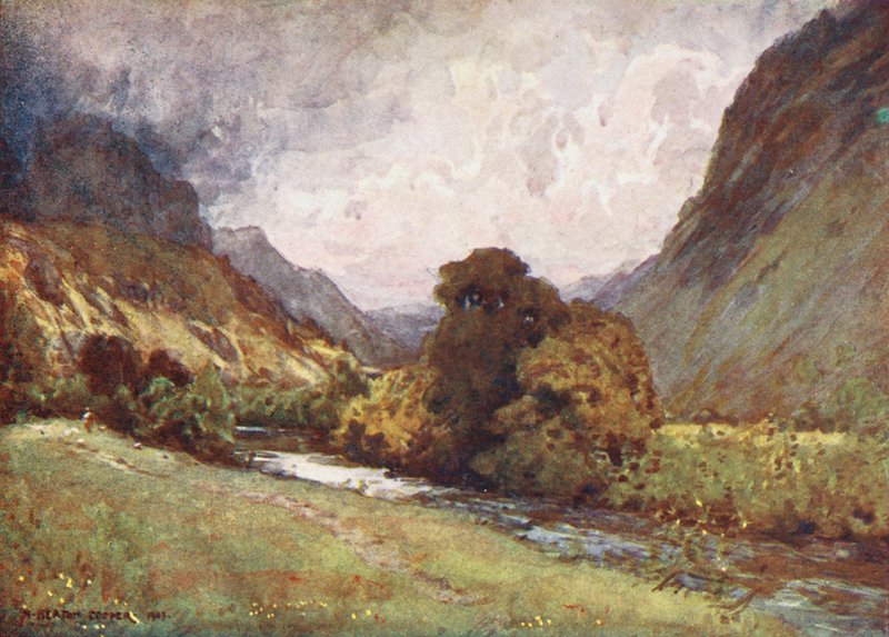 Lake District: Johnin laakso, lähellä Keswickiä (värilitro). tekijältä Alfred Heaton Cooper