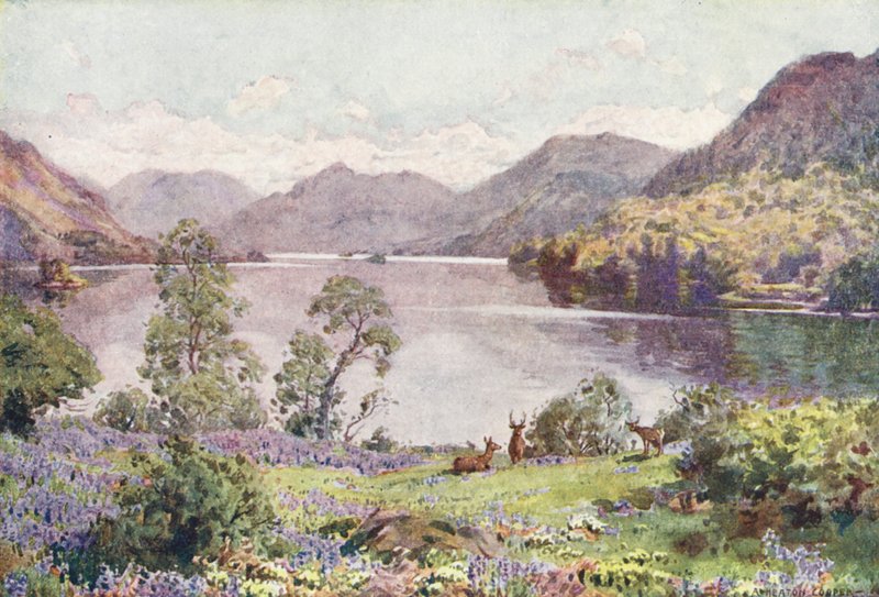 Lake District: Ullswater, Gowbarrow Parkista, kesäkuun aamu (värilitro). tekijältä Alfred Heaton Cooper