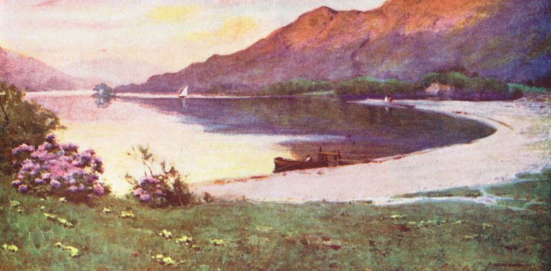 Lake District: Ullswater, Silver Strand, jälkihehku (värilitro). tekijältä Alfred Heaton Cooper