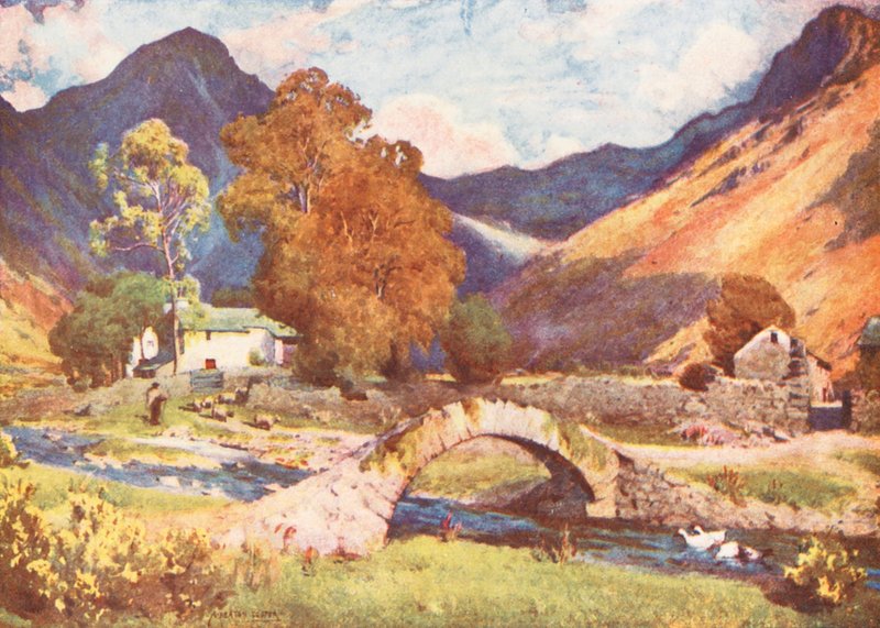 Lake District: Wastdalehead ja Great Gable, syksyn iltaa kohti (värilitro). tekijältä Alfred Heaton Cooper