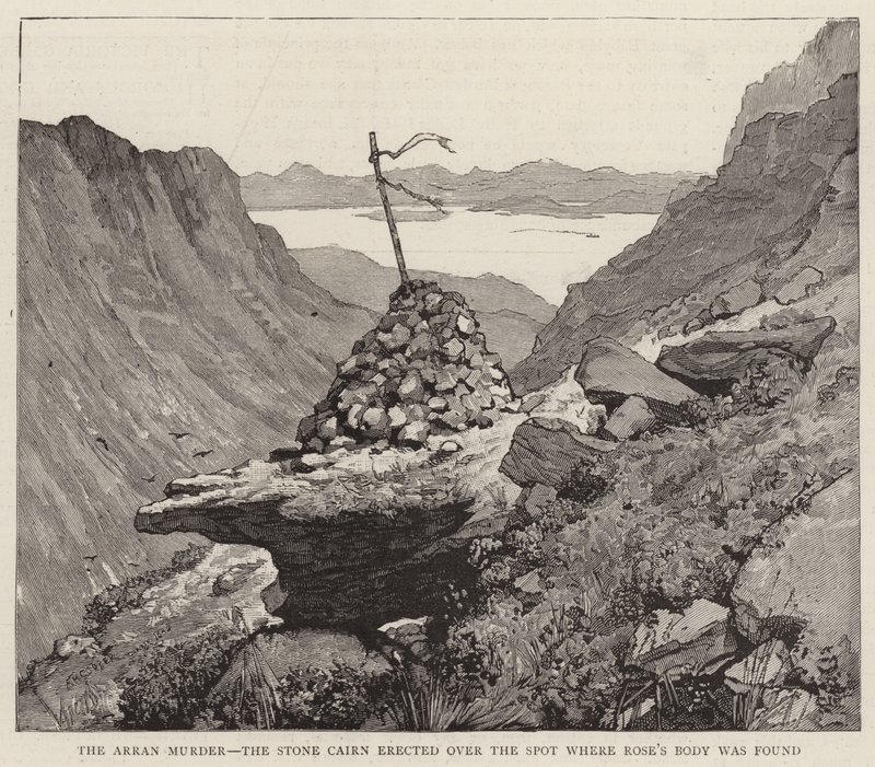 Arran Murder, Stone Cairn, joka pystytettiin paikan päälle, josta Rosen ruumis löydettiin tekijältä Alfred Heaton Cooper