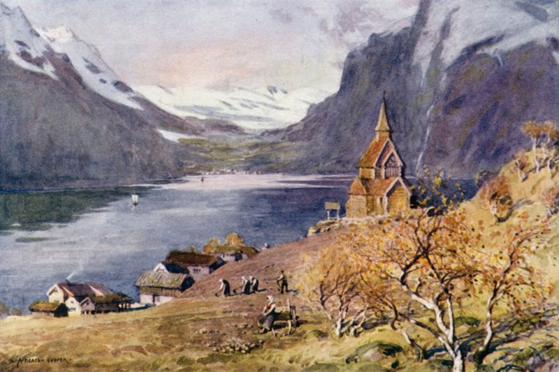 Urnaes-kirkko, Lyster, Sogne Fjord tekijältä Alfred Heaton Cooper