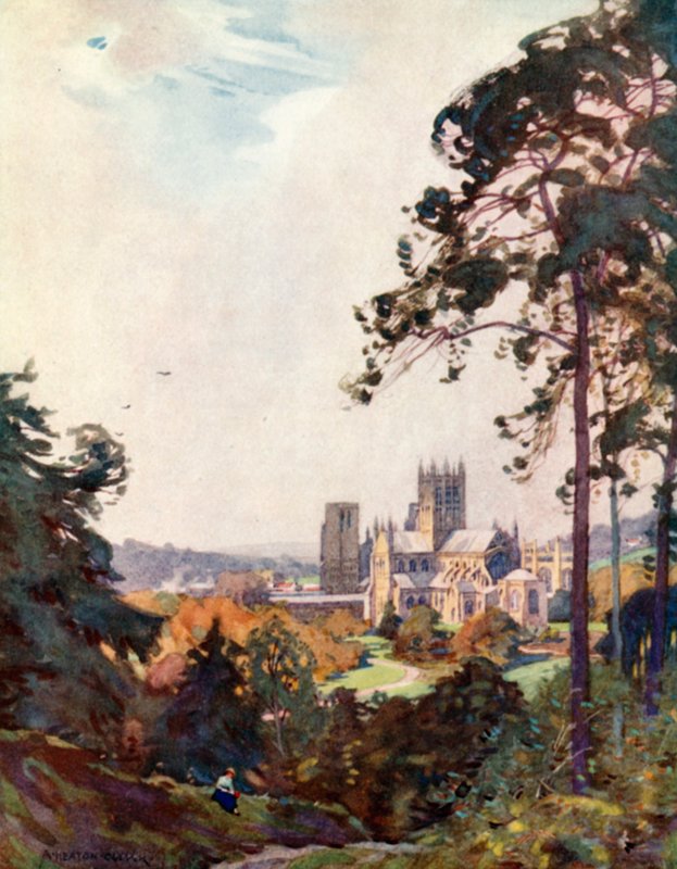 Wellsin katedraali, Torista (väri litho) tekijältä Alfred Heaton Cooper