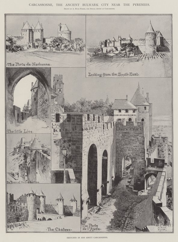 Carcassonne, muinainen Bulwark City lähellä Pyreneitä tekijältä Alfred Hugh Fisher