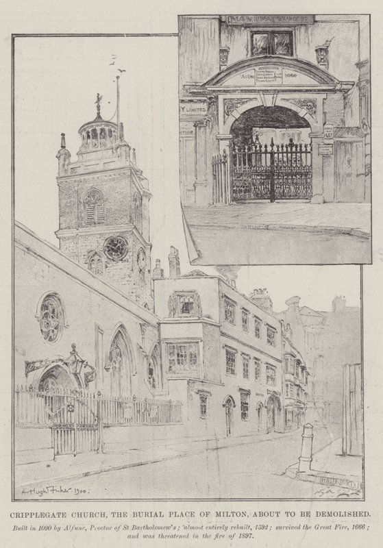 Cripplegate Church, Miltonin hautauspaikka, puretaan pian tekijältä Alfred Hugh Fisher