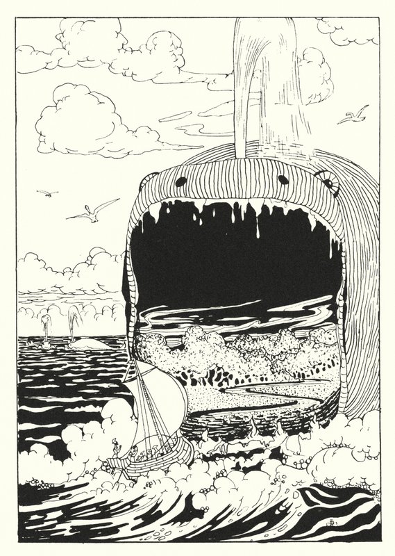 Lucianuksen A True History: The Ship Swallowed by the Whale (kaiverrus). tekijältä Alfred Payne Garnett