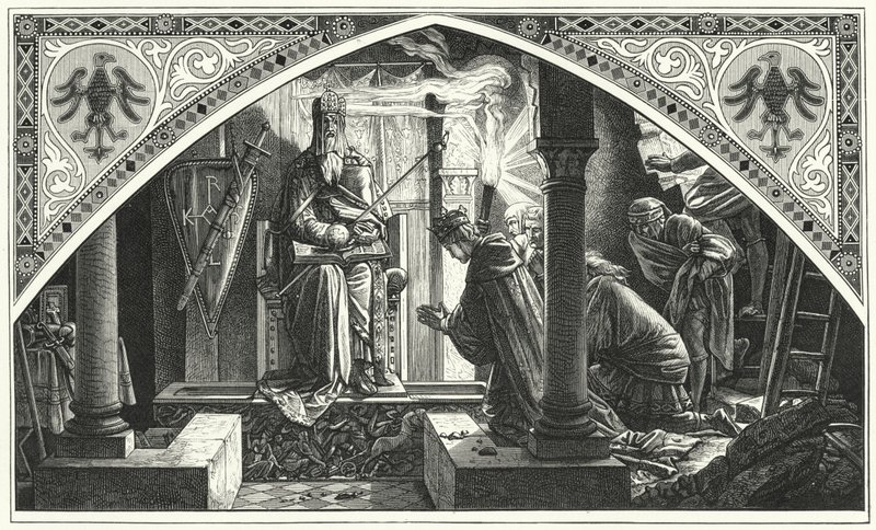 Otto III Kaarle Suuren haudalla (kaiverrus) tekijältä Alfred Rethel