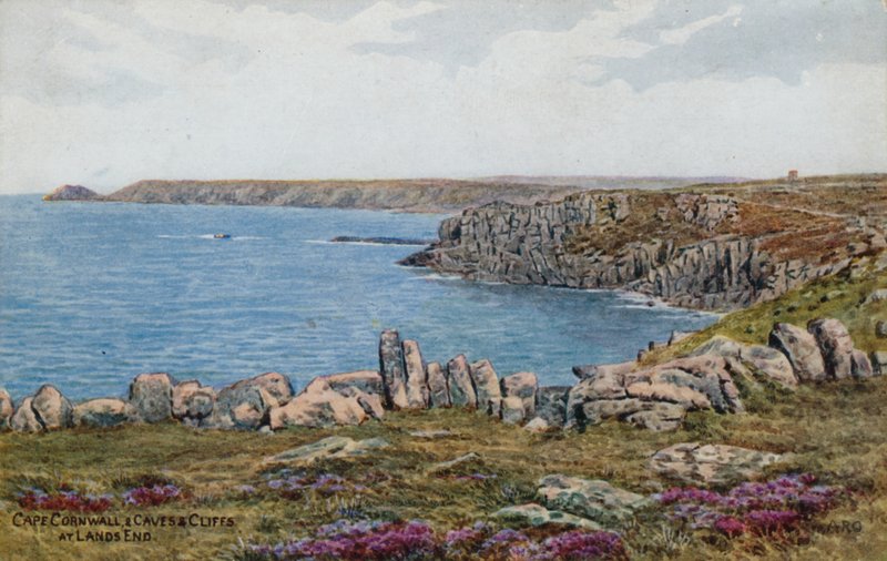 Cape Cornwall ja luolat ja kalliot Lands Endissä tekijältä Alfred Robert Quinton