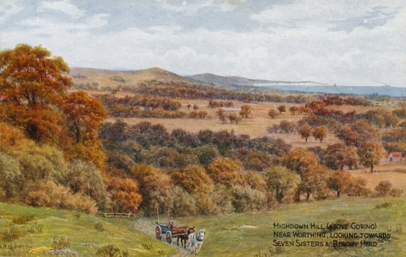 Highdown Hill (Goringin yläpuolella), lähellä Worthingia, katsoen kohti Seven Sistersiä ja Beachy Headiä tekijältä Alfred Robert Quinton