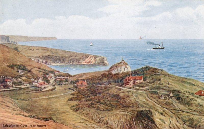 Lulworth Cove, ylhäältä (väri litho) tekijältä Alfred Robert Quinton