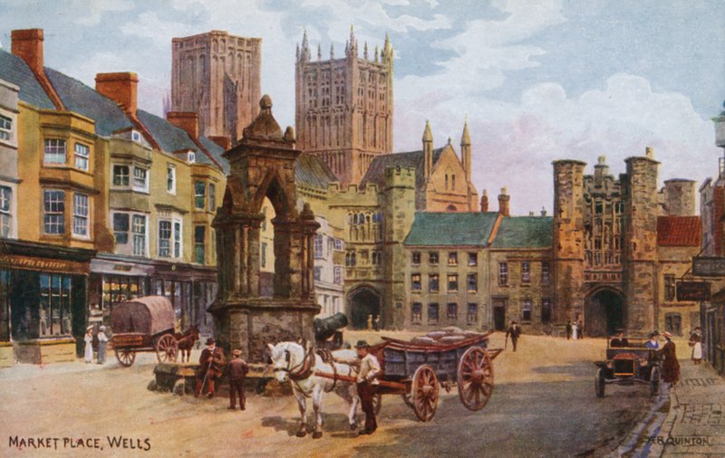 Market Place, Wells (väri litho) tekijältä Alfred Robert Quinton