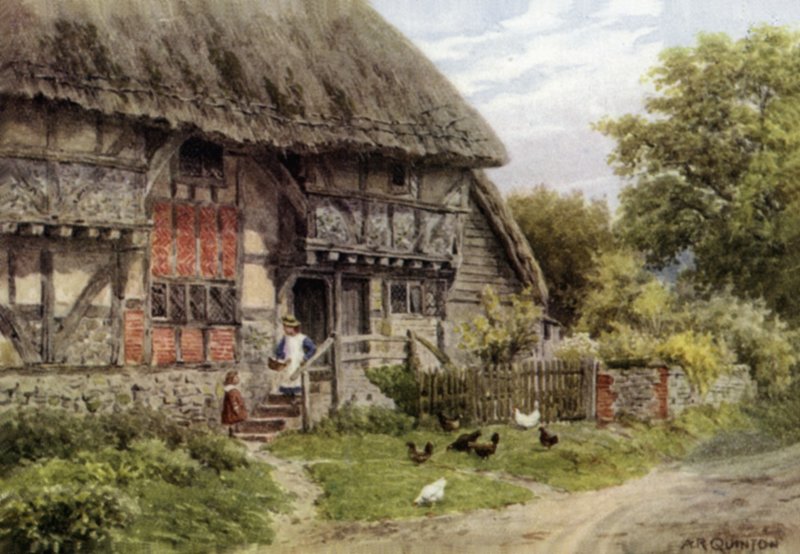 Vanha mökki, Bignor, Sussex (väri litho) tekijältä Alfred Robert Quinton