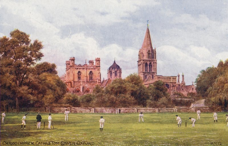Oxford: Christchurchin katedraali ja Tom Tower (värilitografia). tekijältä Alfred Robert Quinton