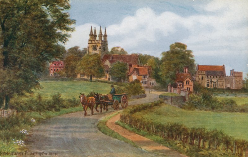 Penhurst Place ja kirkko (väri litho) tekijältä Alfred Robert Quinton