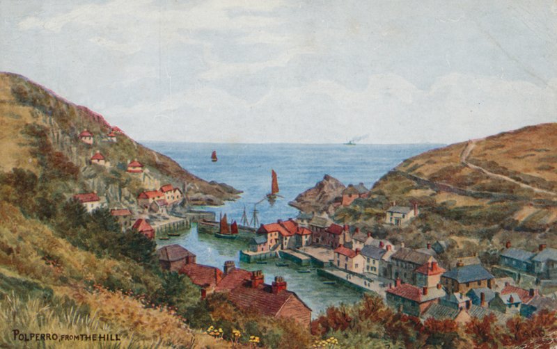 Polperro kukkulalta (väri litho) tekijältä Alfred Robert Quinton