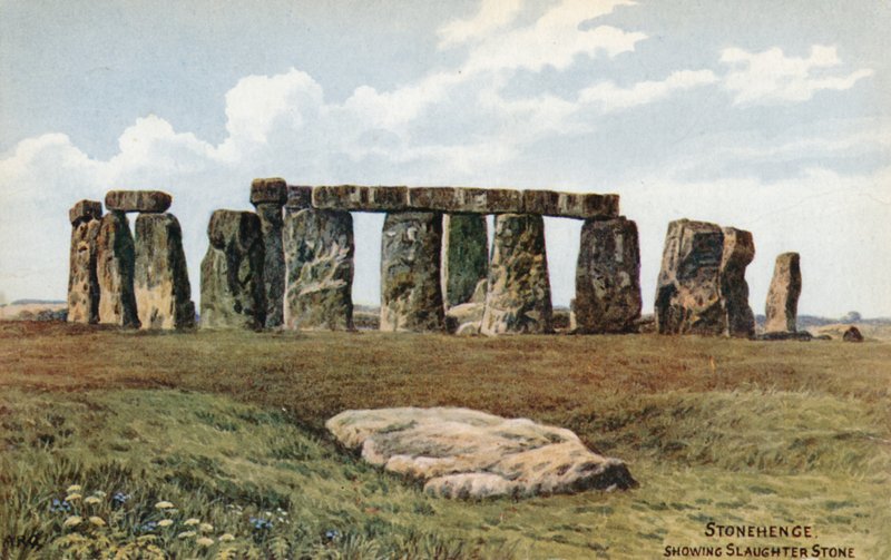Stonehenge, jossa näkyy Slaughter Stone tekijältä Alfred Robert Quinton