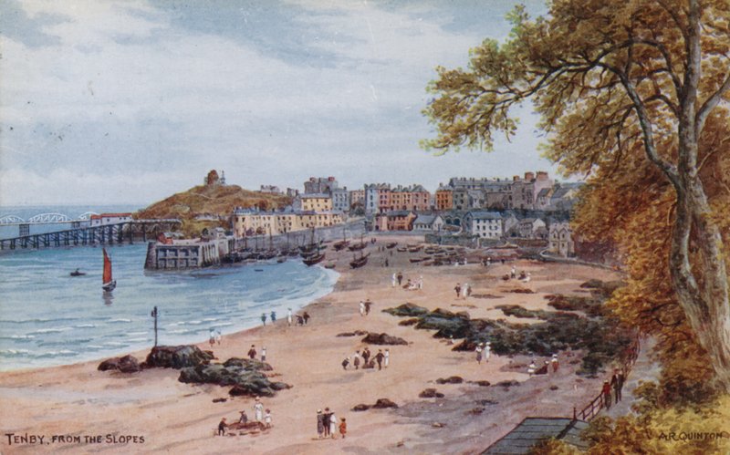 Tenby, From The Slopes (väri litho) tekijältä Alfred Robert Quinton