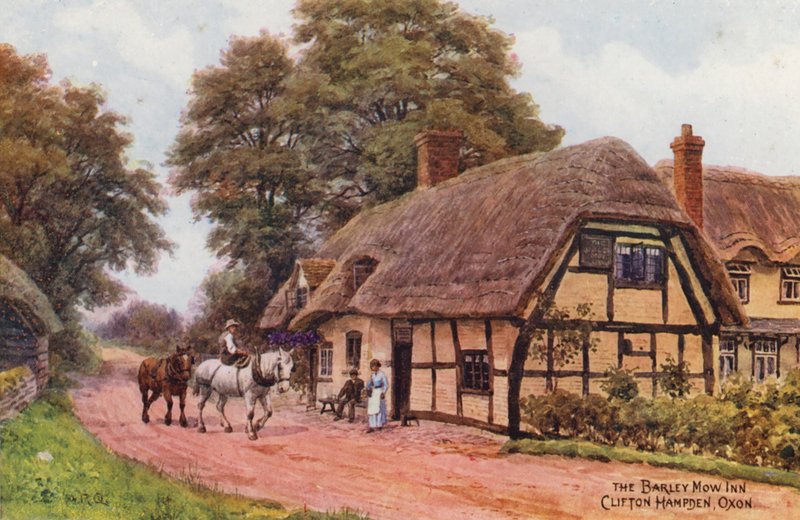 The Barley Mow Inn, Clifton Hampden (värilitografia) tekijältä Alfred Robert Quinton