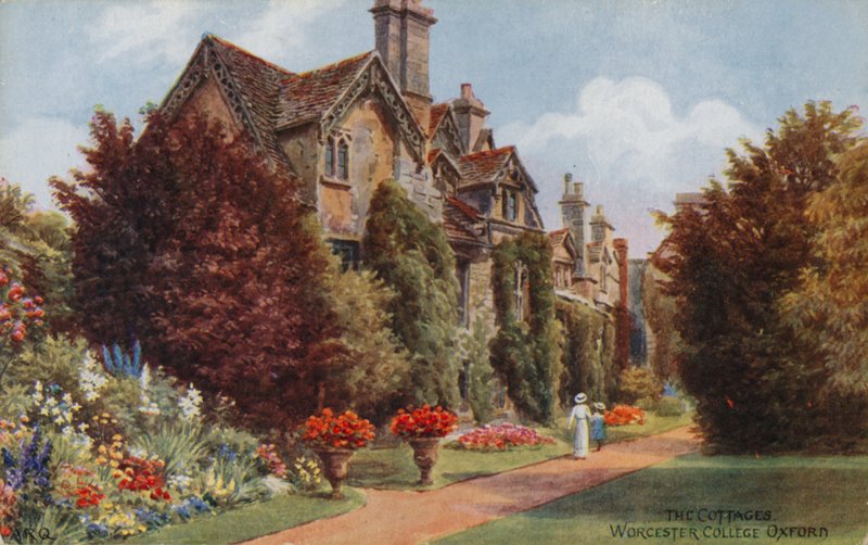 The Cottages, Worcester College, Oxford (väri litho) tekijältä Alfred Robert Quinton