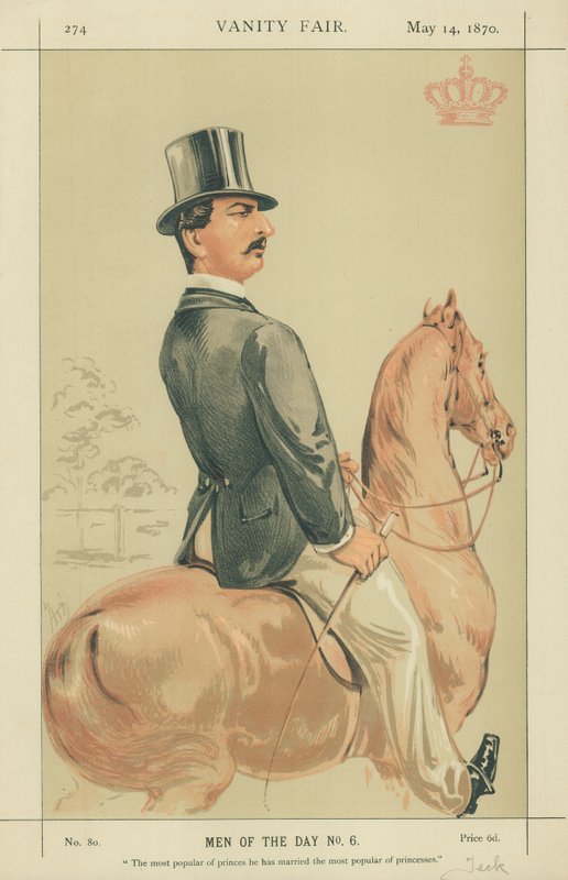HSH The Duke of Teck, Suosituin prinssistä hän on naimisissa suosituimman prinsessan kanssa, 14. toukokuuta 1870, Vanity Fair sarjakuva tekijältä Alfred Thompson