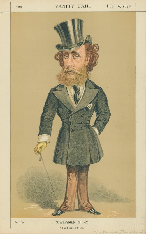 Marquis (John) Townshend, Kerjäläisen ystävä, 26. helmikuuta 1870, Vanity Fair -sarjakuva tekijältä Alfred Thompson