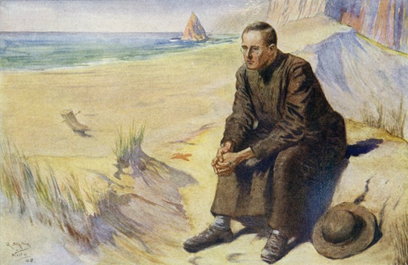 Isä Damien, belgialainen katolinen lähetyssaarnaaja, matkalla spitaaliseen siirtokuntaan Molokailla, Havaijilla, 1873-1889 tekijältä Alfred Wallis Mills