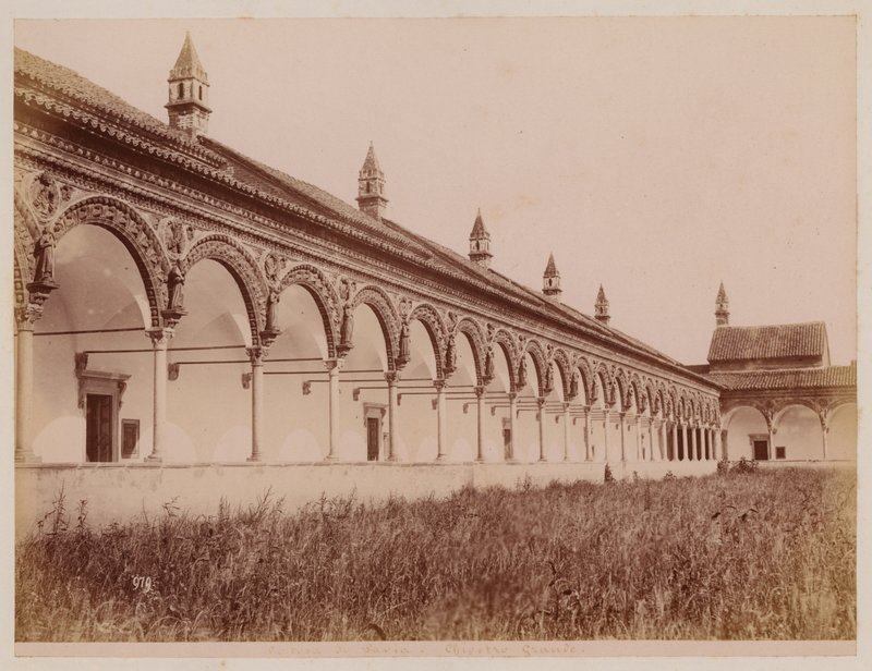 La Certosa di Pavia: Pavia Pavia: Suuri sisäpiha (s/w valokuva) tekijältä Alfredo Noack