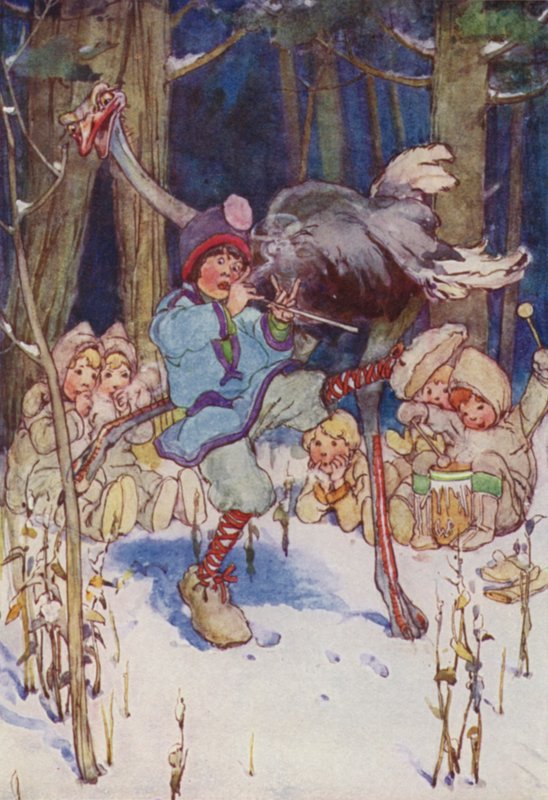 Hieman tanssi iloisesti strutsin kanssa (väri litho) tekijältä Alice Bolingbroke (after) Woodward
