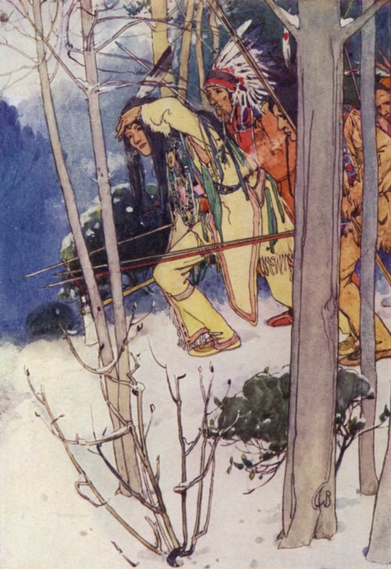 Intiaanit hiipivät äänettömästi ylös (väri litho) tekijältä Alice Bolingbroke (after) Woodward