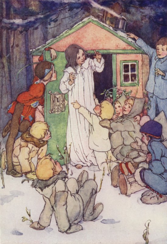 Kadonneet pojat polvistuivat hänen eteensä (väri litho) tekijältä Alice Bolingbroke (after) Woodward