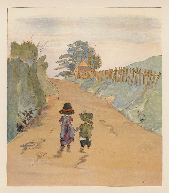 Mustalaislapset (värilitografia) tekijältä Alice Maud Beddington