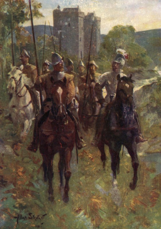 "Border Reivers" lähdössä karjaryöstölle (väri litho) tekijältä Allan (after) Stewart