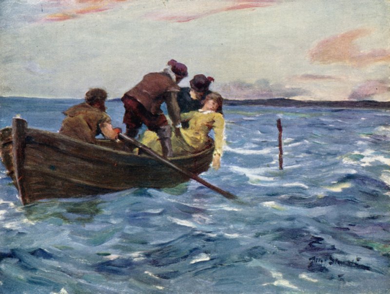 Ystävälliset Kädet nostivat hänet veneeseen (väri litho) tekijältä Allan (after) Stewart