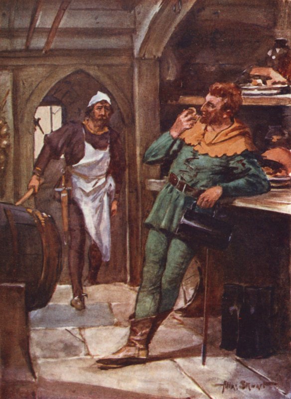 Robin Hood ja hänen iloiset miehet: Pikku John voissa (väri litho) tekijältä Allan (after) Stewart