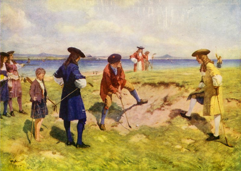 Ensimmäinen kansainvälinen nelikko, golfaajat 1600-luvulla (värilitho) tekijältä Allan (after) Stewart