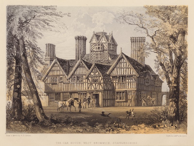 Oak House, West Bromwich, Staffordshire (akvatinta) tekijältä Allen Edward Everitt