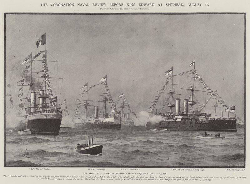 The Coronation Naval Review ennen kuningas Edwardia Spitheadissa, 16. elokuuta tekijältä Alma Claude Burlton Cull