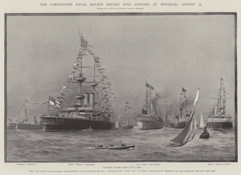 The Coronation Naval Review ennen kuningas Edwardia Spitheadissa, 16. elokuuta tekijältä Alma Claude Burlton Cull