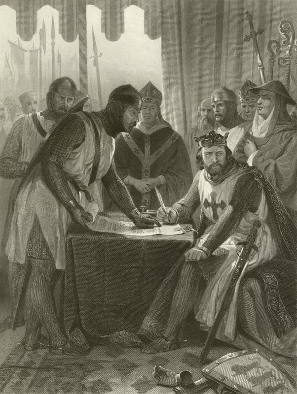 Kuningas Johannes allekirjoittaa Magna Cartan, 1215 tekijältä Alonzo Chappel