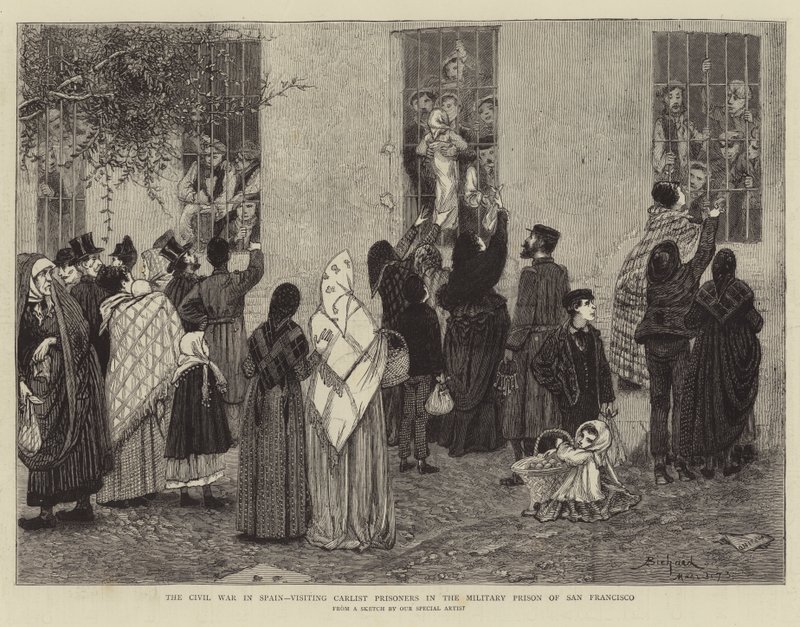 Sisällissota Espanjassa Carlist Prisonersin luona San Franciscon sotilasvankilassa tekijältä Alphonse Adolphe Bichard