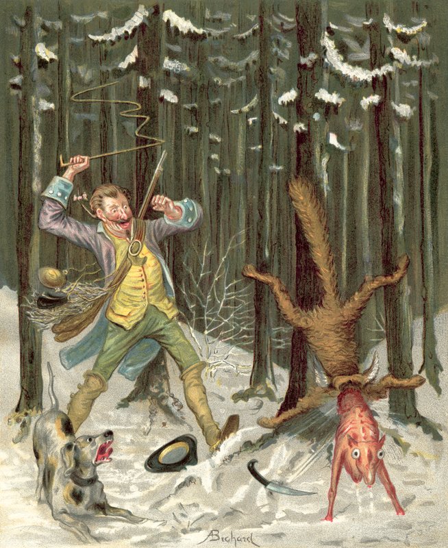Paroni Münchausenin seikkailut (chromolitho) tekijältä Alphonse Adolphe Bichard