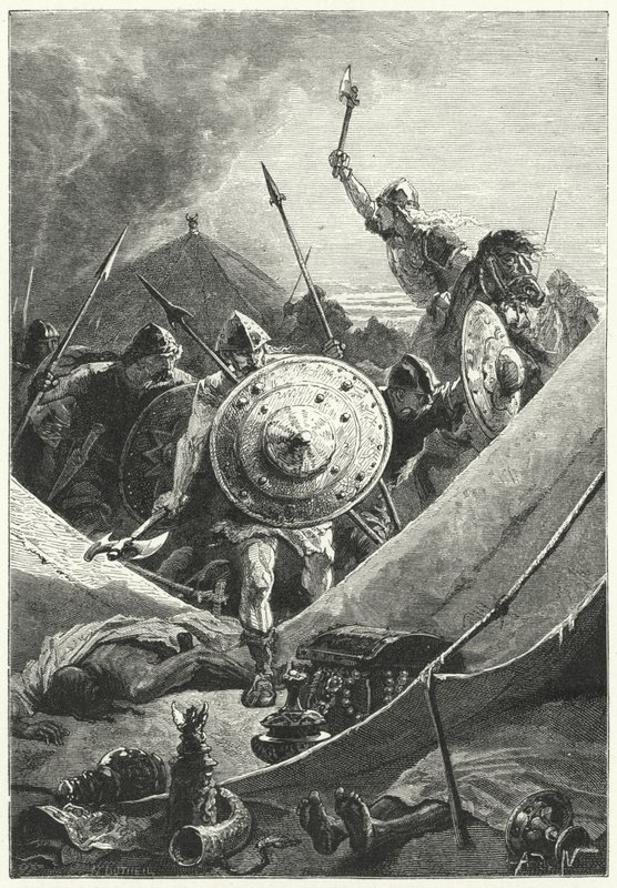 Hyökkäys maurien leiriin (kaiverrus) tekijältä Alphonse Marie de (after) Neuville