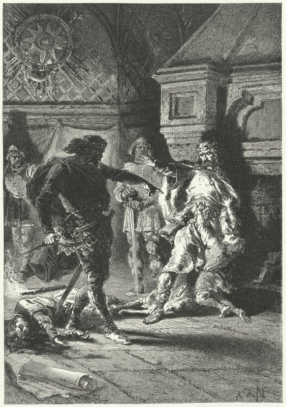 Clovis I pakottaa tahtonsa frankkien kuninkaana (kaiverrus) tekijältä Alphonse Marie de (after) Neuville