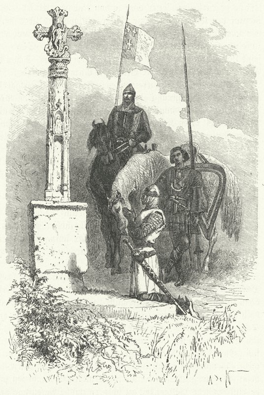 Ferdinand I Leonilainen rukoilemassa ristin edessä tekijältä Alphonse Marie de (after) Neuville
