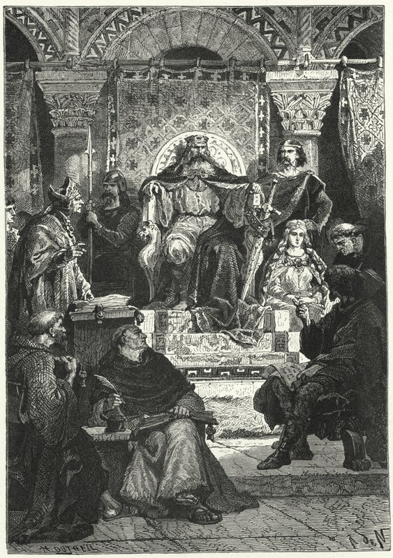 Keisari Kaarle Suuren neuvoston kokous (kaiverrus) tekijältä Alphonse Marie de (after) Neuville