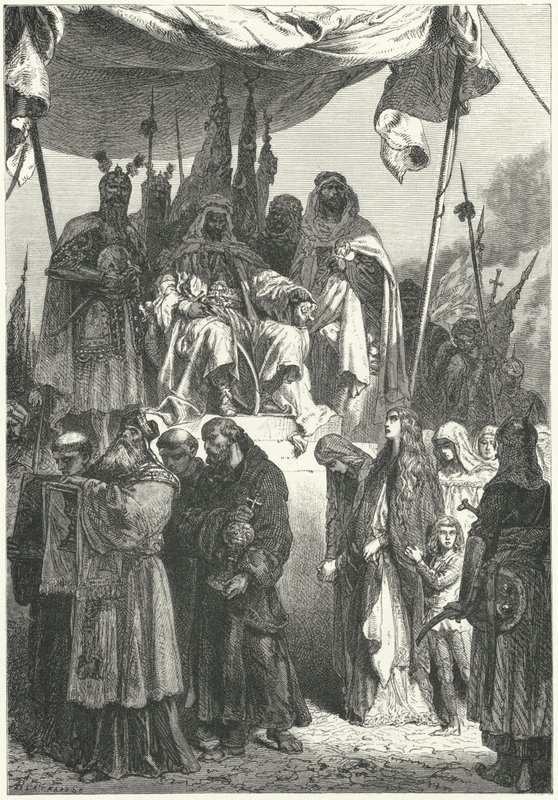 Saladin katselee vangittujen kristittyjen ohikulkua Jerusalemin valloituksen jälkeen tekijältä Alphonse Marie de (after) Neuville