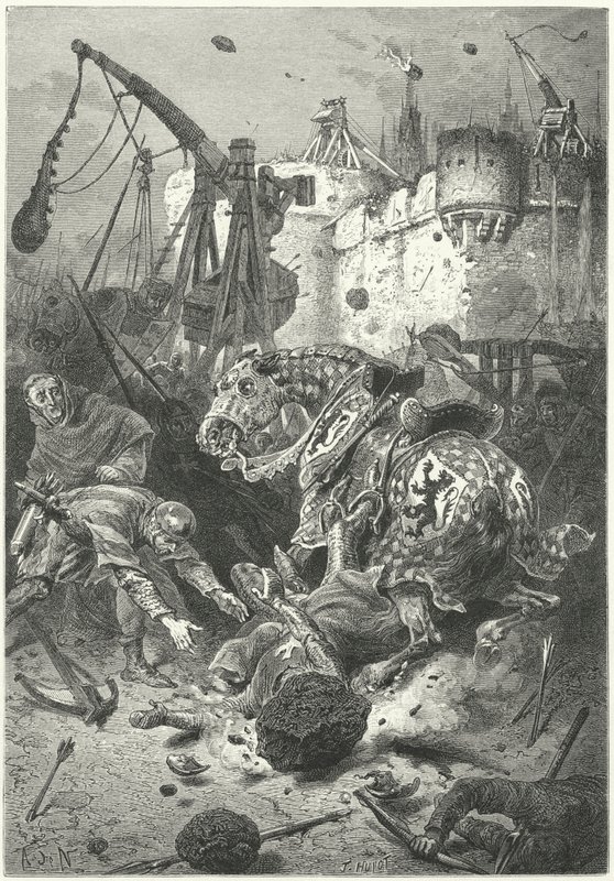 Simon de Montfortin kuolema Toulousen piirityksessä tekijältä Alphonse Marie de (after) Neuville