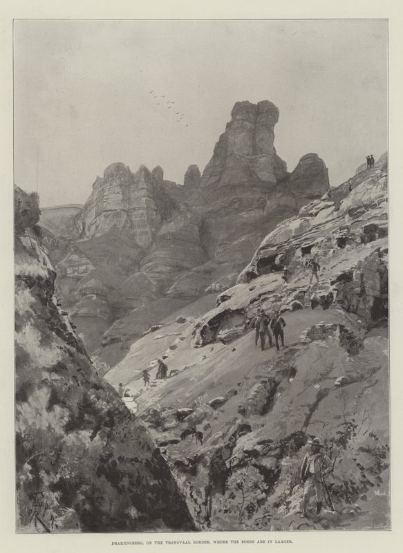 Drakensberg, Transvaalin rajalla, jossa buurit ovat Laagerissa. tekijältä Amedee Forestier