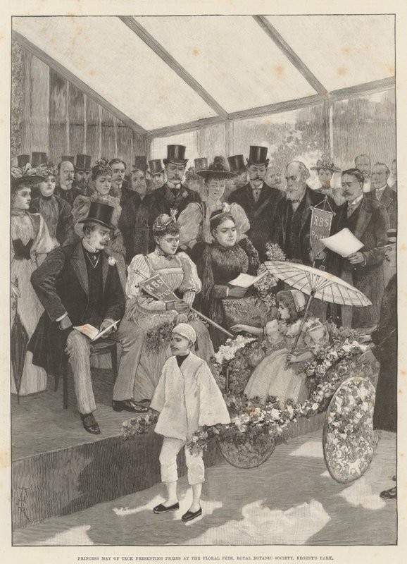 Teckin prinsessa May jakamassa palkintoja kukkajuhlissa, Royal Botanic Society, Regent